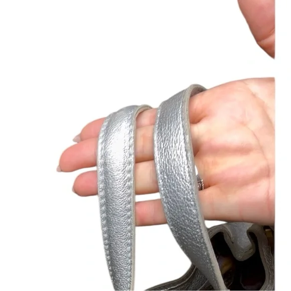 Jimmy Choo Mahala Tote Metallic Silver Leather Gold Hardware Shoulder Bags